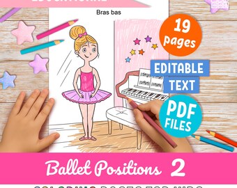 19 Ballett-Positionen Malseiten für Kinder: Ballerina Lernaktivität, editierbarer Text (PDF)