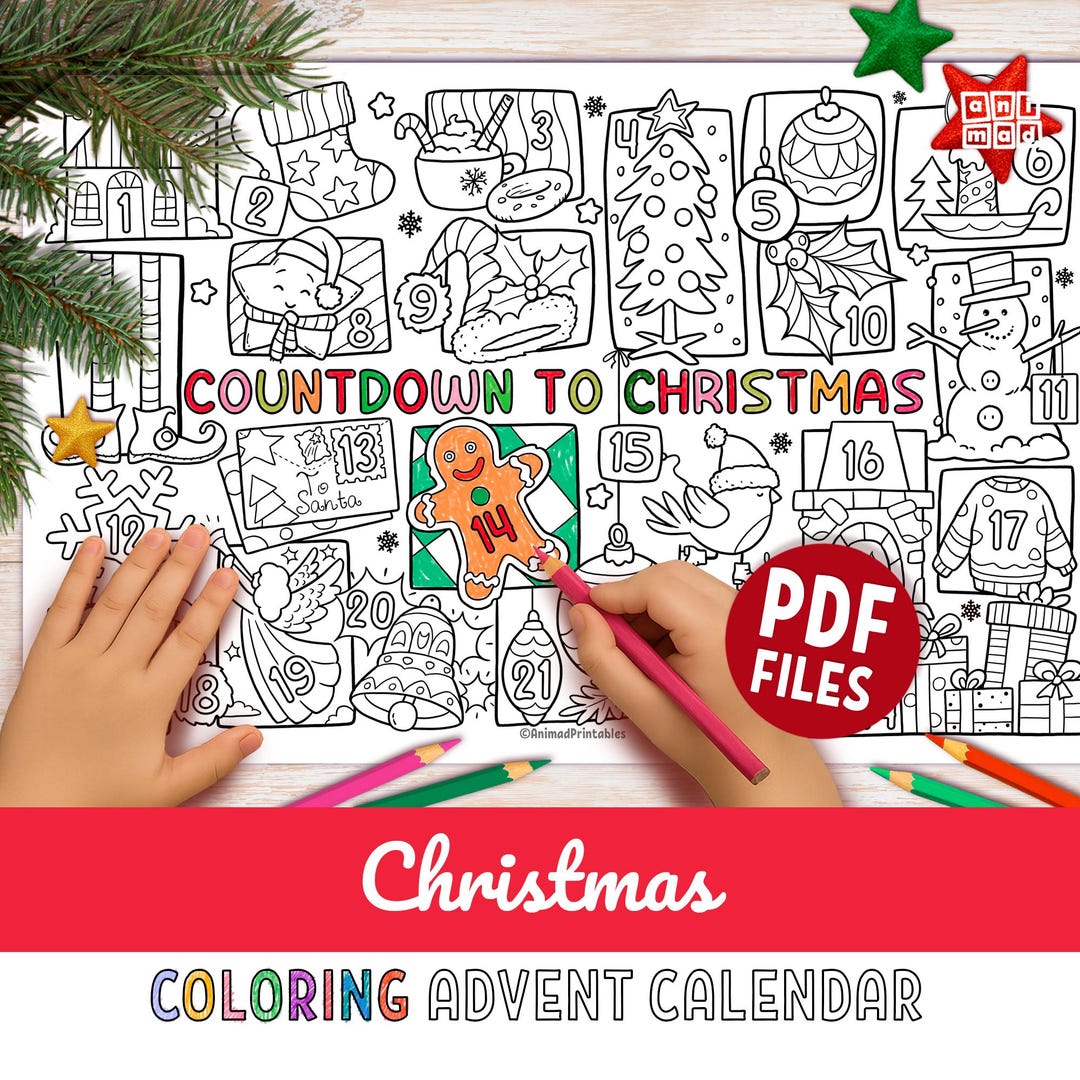 Christmas Advent Coloring Calendar for Kids : Printable Countdown (PDF ...