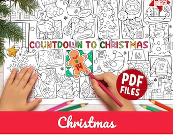 Julkalender med målarbilder för barn: Utskrivbar nedräkning (PDF digital nedladdning, 11x17)