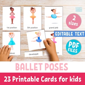 CARTE stampabili con pose di BALLETTO per ragazze, 23 carte di ballerine Montessori, schede con testo modificabile con termini di balletto per insegnanti e homeschooling