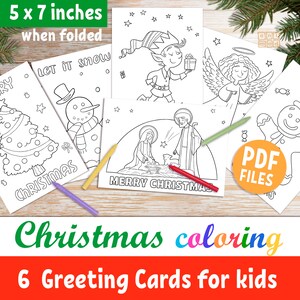 TARJETAS PARA COLOREAR DE NAVIDAD para niños, tarjetas de felicitación navideñas imprimibles y plegables, actividad para colorear de vacaciones para preescolares, saludos de temporada