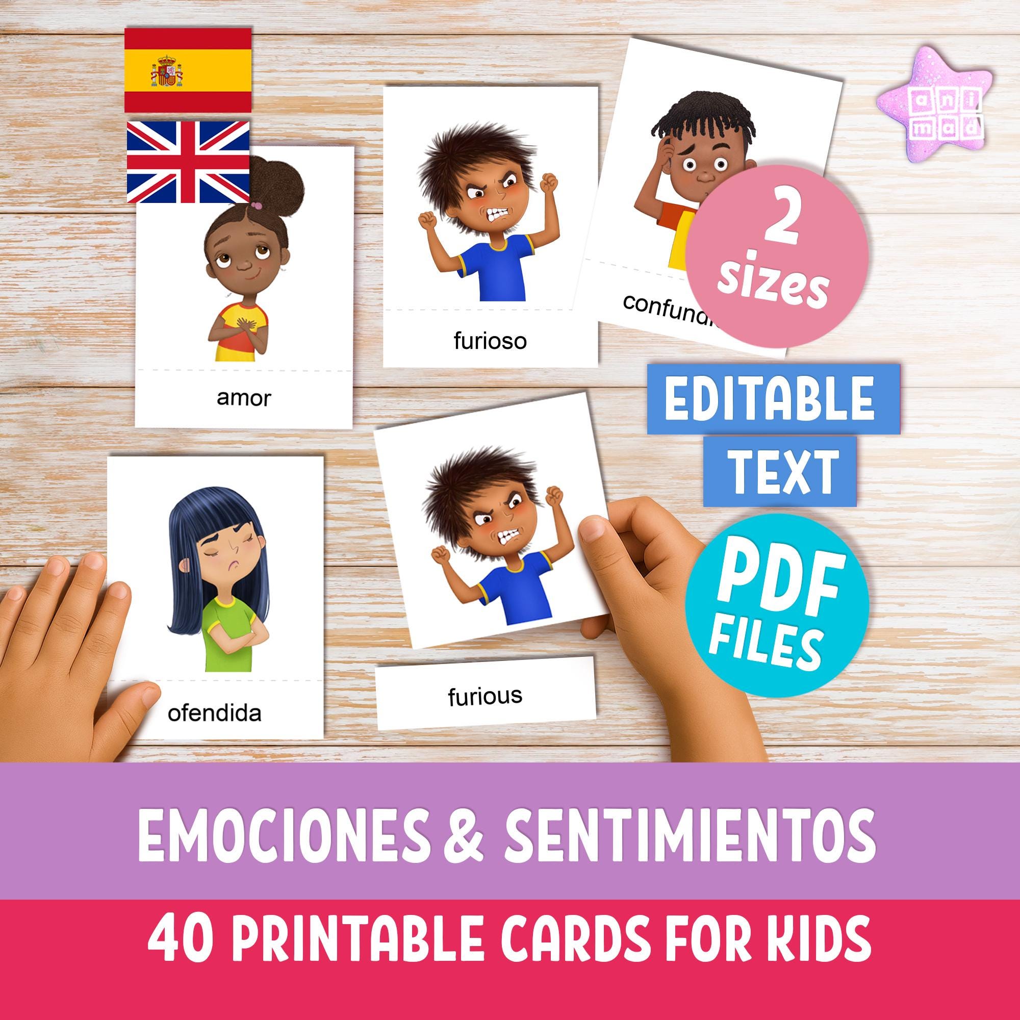 EMOTIONS and FEELINGS Printable Flashcards in Spanish & English for ...
