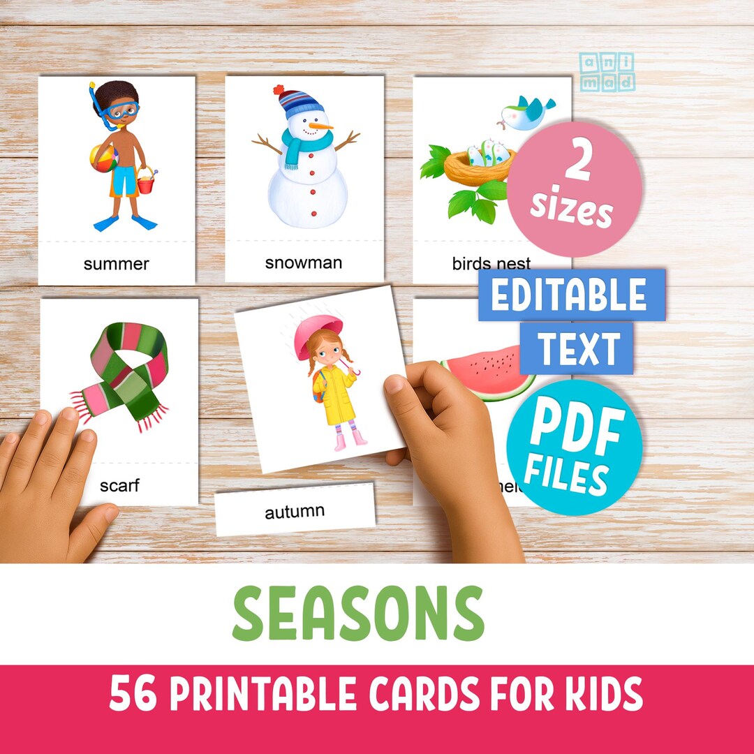 Seasons of the Year Flashcards: Montessori Vocabulary 3-part Cards for ...