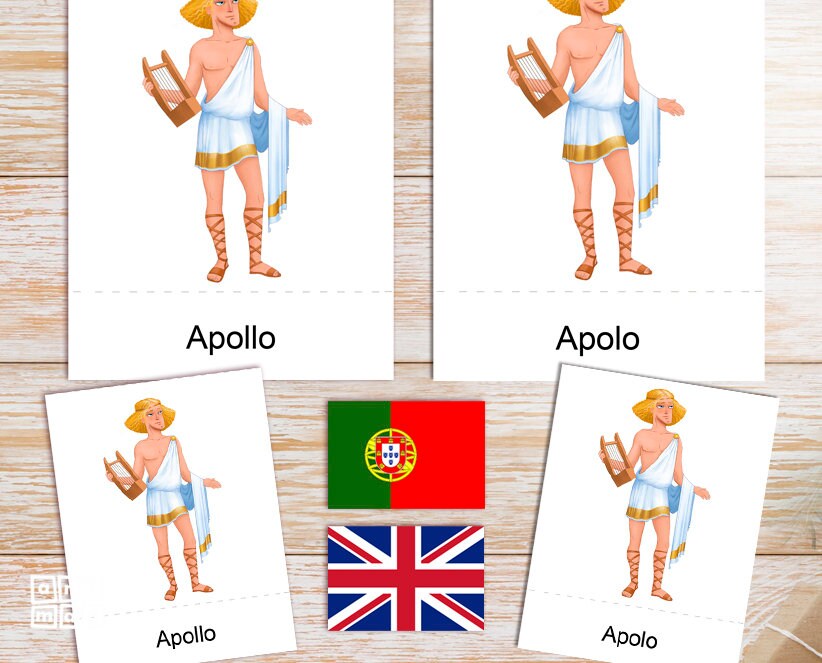 GREEK GODS Printable Flashcards for Kids in Portuguese and English, 18 ...