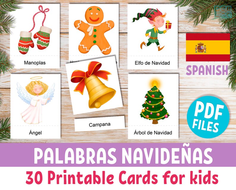 SPANISH for Kids CHRISTMAS Printable Cards Montessori - Etsy