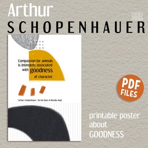 Schopenhauer inspirational philosophy quote printable poser for office and classroom decor, philosophy gift,  Compassion for Animals quote