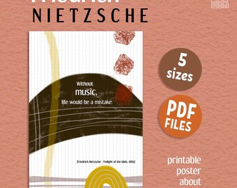 Nietzsche Inspirational Quote Printable Poster, philosophy quote for musicians, PDF download