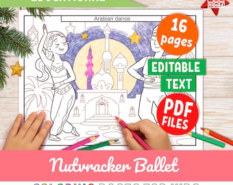 The Nutcracker Ballet Coloring Pages for kids: Christmas Holiday Activity (Editable Text, PDF Digital Download)