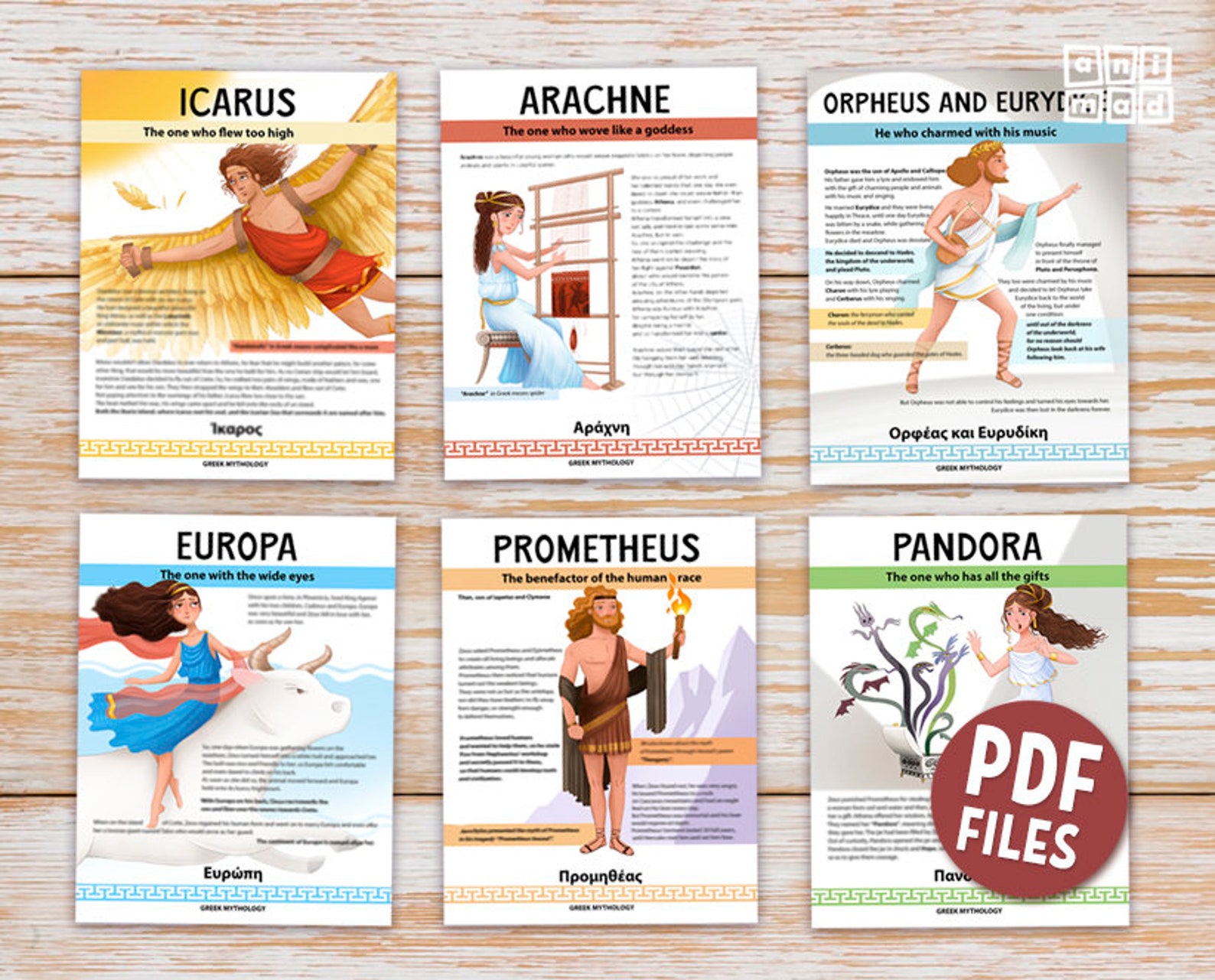 GREEK MYTHS Printable Info Posters for Kids Bundle, Greek Mythology ...