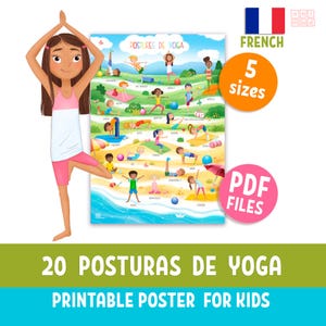 YOGA Poses printable poster for kids in FRENCH, educational chart for homeschool practice, PDF