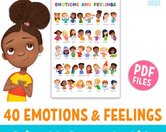 EMOTIONS and FEELINGS printable Poster for preschool kids, classroom and homeschool decor, kids face expressions, teacher resources