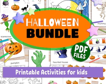 Halloween Bundle for kids: Educational activities, Flashcards, Coloring Pages,  homeschool and classroom Posters (PDF)