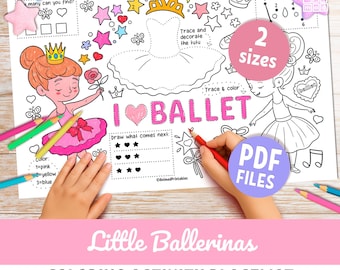 Ballerina-Tätigkeits-Tischset für Kinder: Ballett-Malseite & Lernspiele (PDF digitaler Download)