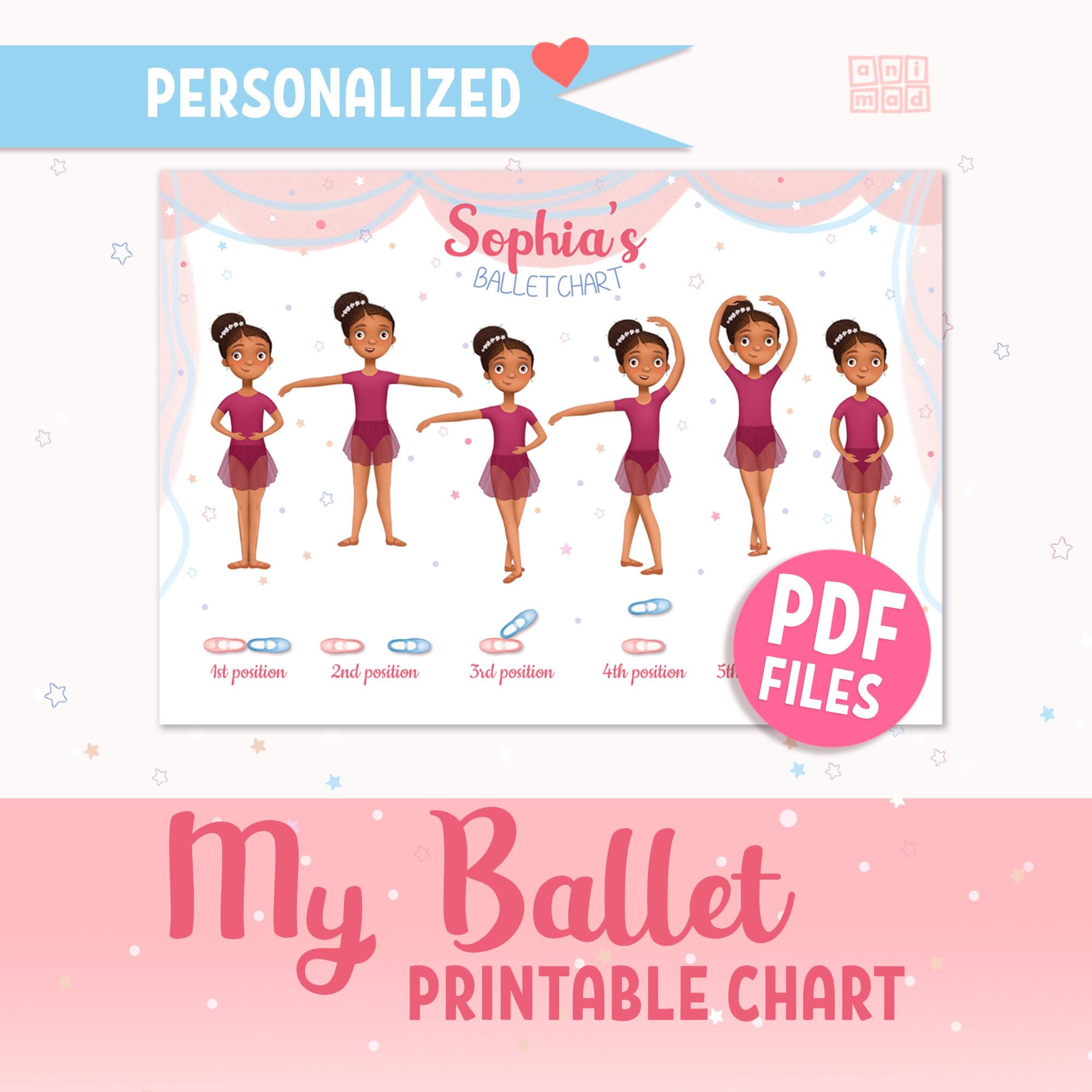 Personalized Basic Ballet Positions Printable Poster for Girls