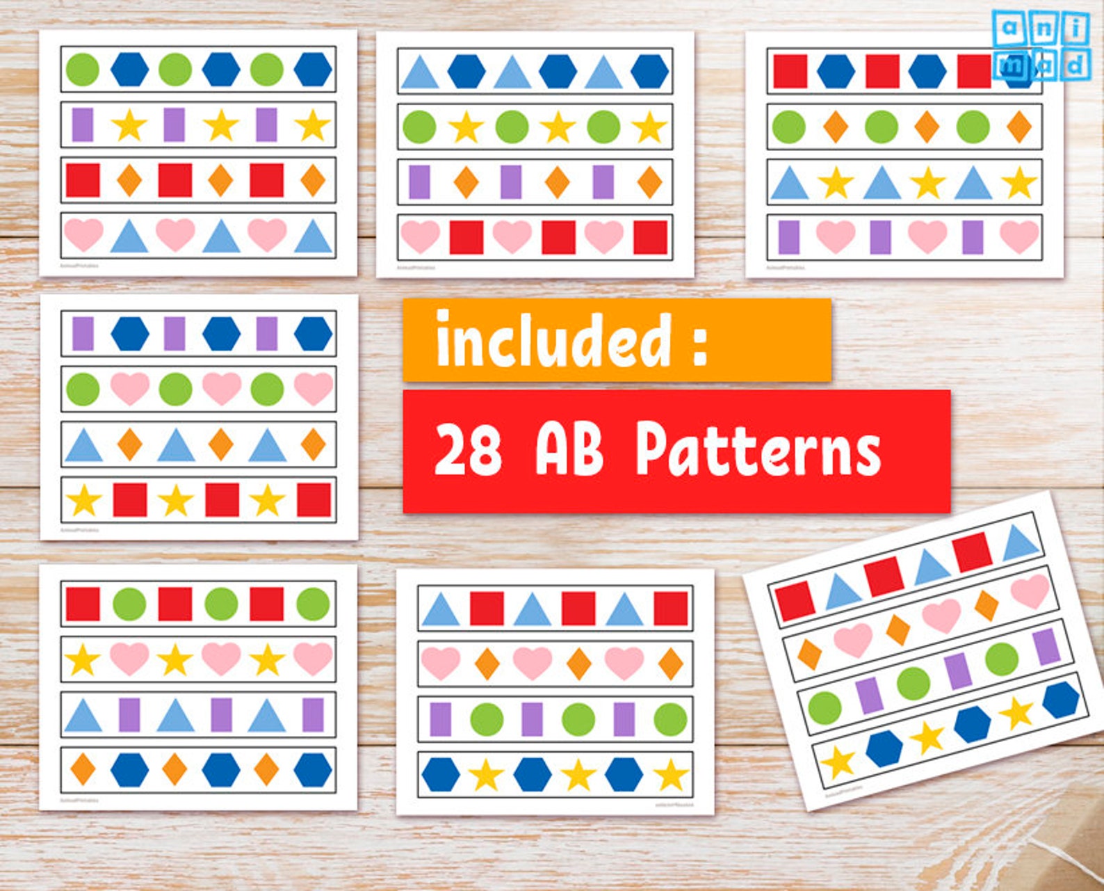 Shapes PATTERNS Strips for Preschool and Kindergarten Kids, Printable ...