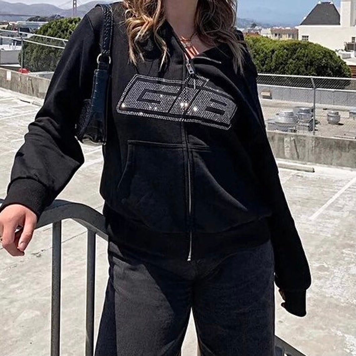 Y2K Rhinestone Hoodie Y2K Fashion Aesthetic Clothes 90s Etsy