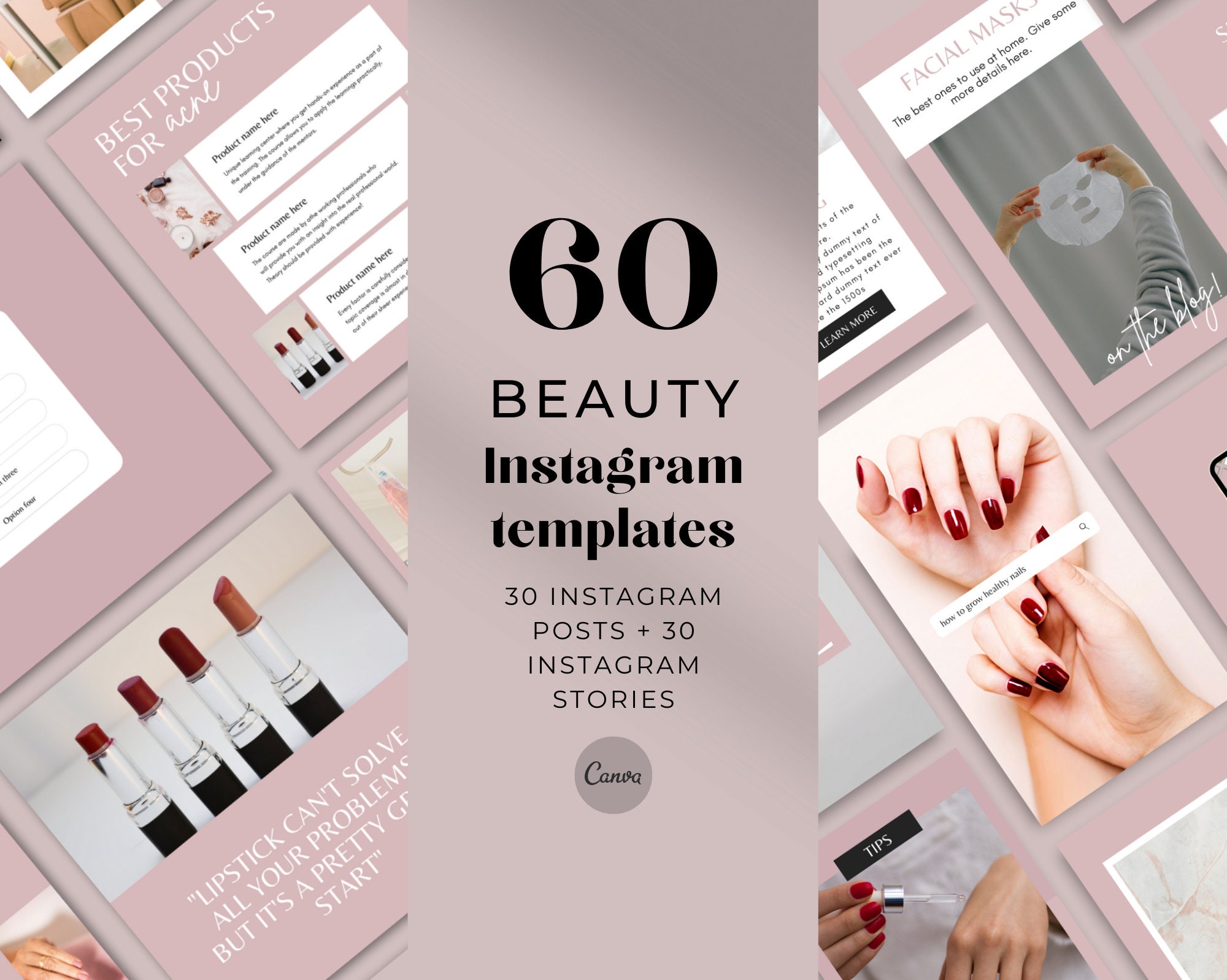 Instagram template Canva. Instagram pack beauty templates. | Etsy