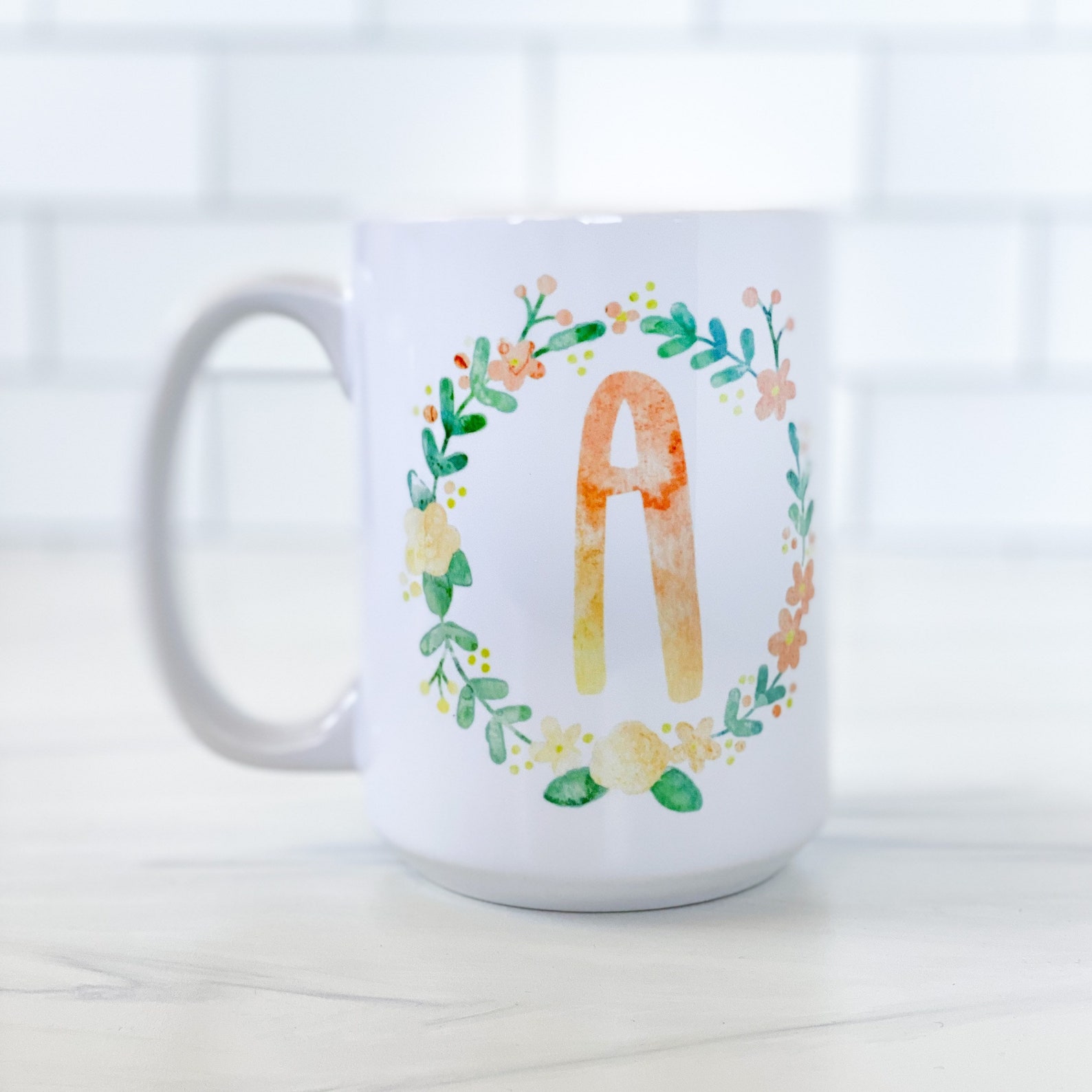 Tasse Personnalisée Initiale Lettre L - Motif Fleurs - Céramique 350ml - Cadeau Femme