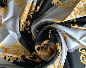 Sailor print blue and hit silk satin scarf with gold anchor