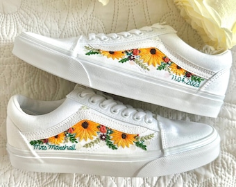 Beaded Sunflower Bouquet Old Skool Vans | Hand Embroidered