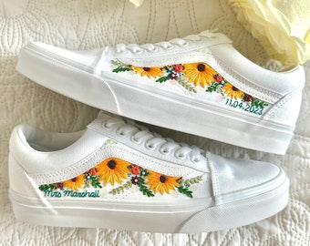 Beaded Sunflower Bouquet Old Skool Vans | Hand Embroidered