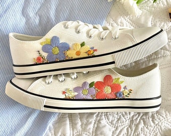 Floral Hand Embroidered Personalised Pumps