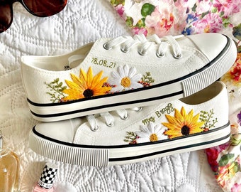Sunflower & Daisy Embroidered Personalised Pumps