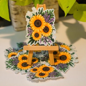 Sticker floral tournesol, autocollant pour ordinateur portable, autocollant pour journal, autocollant pour bouteille d'eau, résistant aux intempéries, plat et texturé