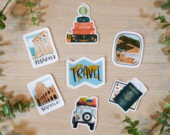 Travel Sticker Pack, 7 Stickers Included, Die-Cut, Laptop Sticker, Journal Sticker, Water Bottle Sticker, Weather-Proof Sticker