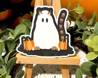 Ghost Cat Sticker, Fall Sticker, Die-Cut, Laptop Sticker, Journal Sticker, Water Bottle Sticker, Weather-Proof Sticker