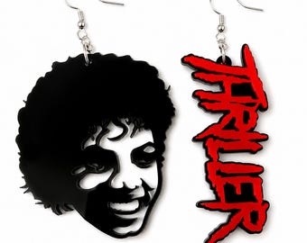 Michael Jackson Thriller Earrings | Acrylic Lettering | MJ Inspired Music Fan Jewelry