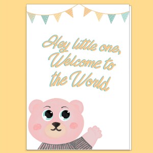 Hola pequeño, bienvenido al mundo, tarjeta de recién nacido, tarjeta de osito, nueva tarjeta de bebé, tarjeta de niña, tarjeta de niño, hola pequeño, tarjeta de mamá