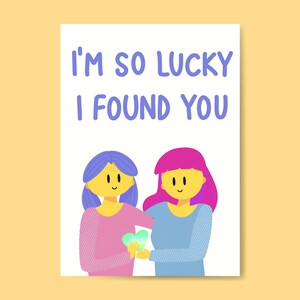 lesbica, biglietto queer, biglietti d'auguri per migliori amiche, San Valentino lesbico, biglietto per coppia lesbica, biglietto per anniversario lesbico, sono così fortunata di averti trovato