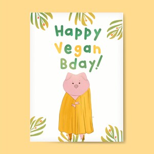 Cartão de ANIVERSÁRIO vegano, porco vegano em um cobertor, cartão de feliz aniversário, porco, porco vegano, cartão de feliz aniversário vegetariano, cartão de porco fofo, cartão vegano