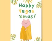 Vegan Christmas card, vegan pig in a blanket, xmas card, pig, cute christmas card, Pig Vegan, funny christmas card with envelope, vegetarian