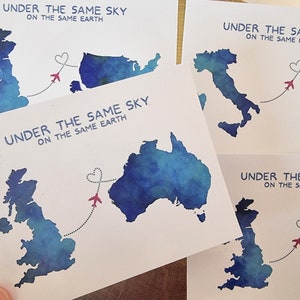 adesivi REGALO SPOSTAMENTO ALL'ESTERO, sotto lo stesso cielo, regalo di emigrazione, adesivi di vita per espatriati, amore a lunga distanza, trasferirsi all'estero, mappe a lunga distanza