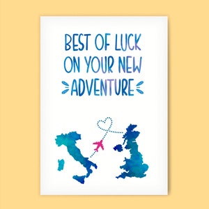 Tarjeta para mudarse al extranjero, tu próxima aventura, mucha suerte, regalo para emigrantes, vida de expatriado, amor a distancia, mudarse al extranjero, mapas de larga distancia