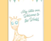 new baby card, newborn card, welcome to the world card, baby girl card, giraffe baby, baby boy card, new mum and dad card, first card baby