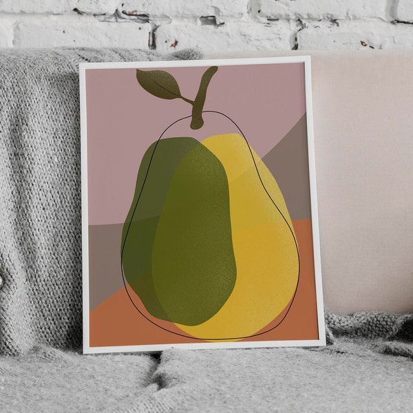 Pear Fruit Print, Printable Wall Art, Abstract Yellow Pear, Print Art, One Line Art, Print Boho Print Abstract Print Fruit Contemporary Art