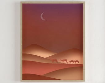 Desert Print, Abstract Desert Art Print, Neutral Wall Art, Mountains Poster Boho Art, Minimalist Poster Print, Landscape Wall Art Modern Art