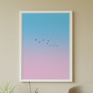 Pink Sky Art, Sunrise Wall Art Poster, Raven Art, Blue Sky Printable Art, Home Decor, Wall Print, Digital Print, Boho Art Print