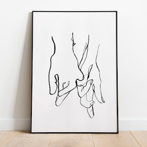 Printable Wall Art, One Line Hands Drawing Print, Minimalist Wall Art, Single Line Drawing, Black and White One Line Printable Art