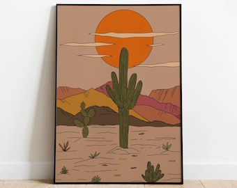Mid Century Modern Desert Print, Mountain Print, Cactus Print, Southwestern Decor, Desert Art, Vintage Desert Art