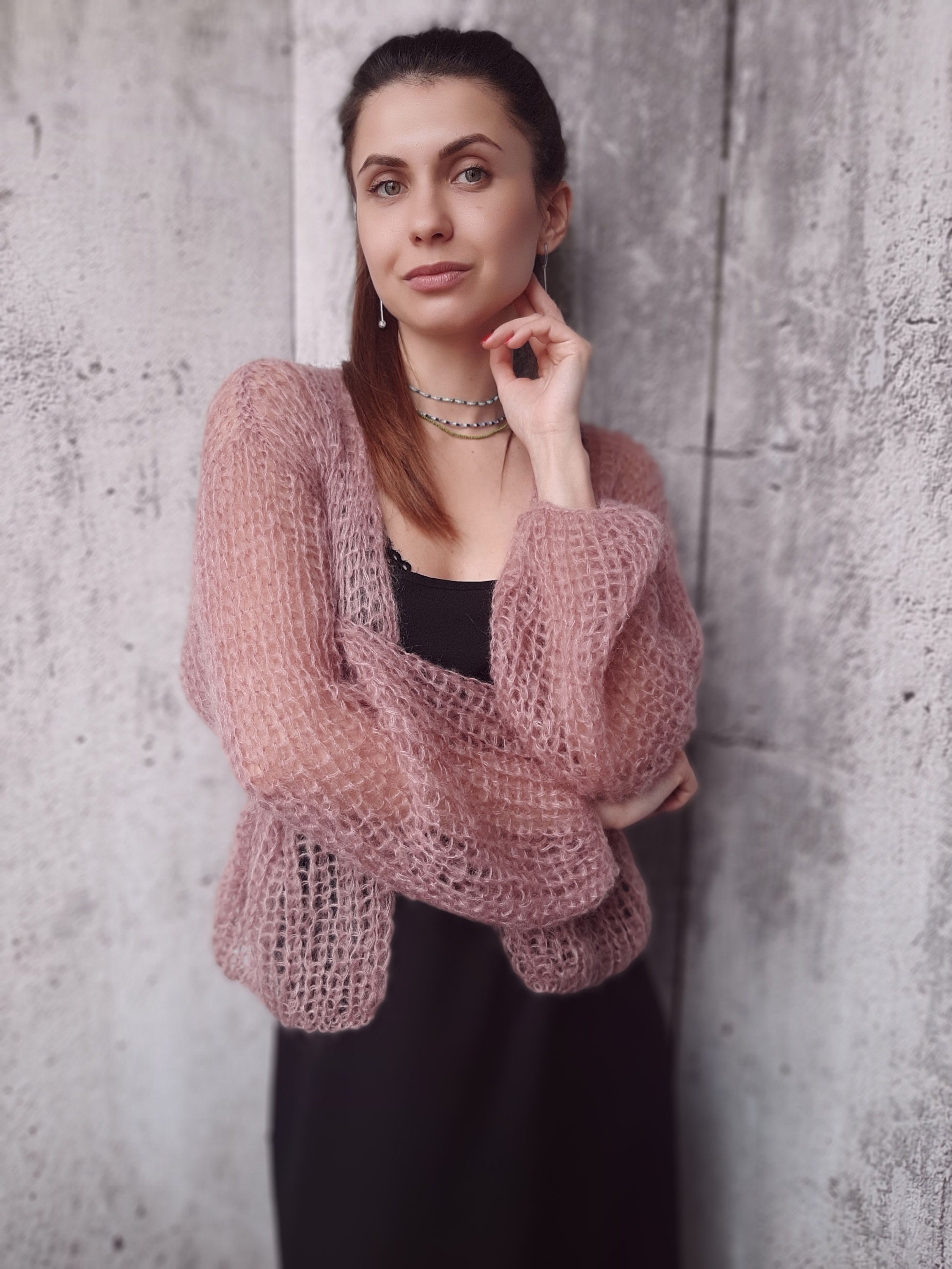 Pink Mohair Cardigan Loose Handmade Cardigan Waistband Etsy
