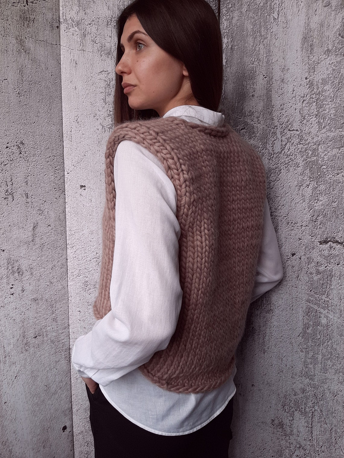 Damen Strickweste V-Ausschnitt - Ärmelloser Pullunder Oversize Aus Weicher Baumwolle