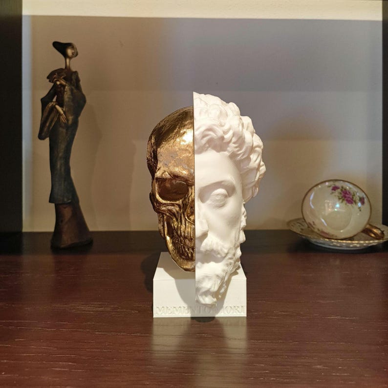 Marcus Aurelius: Memento Mori, Roman Stoic Emperor Bust | Ancient Rome | Office Decor Gift | Roman Empire | Skull | Stoicism | 20cm (8in)