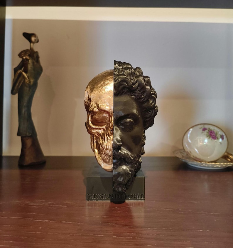 Marcus Aurelius: Memento Mori, Roman Stoic Emperor Bust | Ancient Rome | Office Decor Gift | Roman Empire | Skull | Stoicism | 20cm (8in)