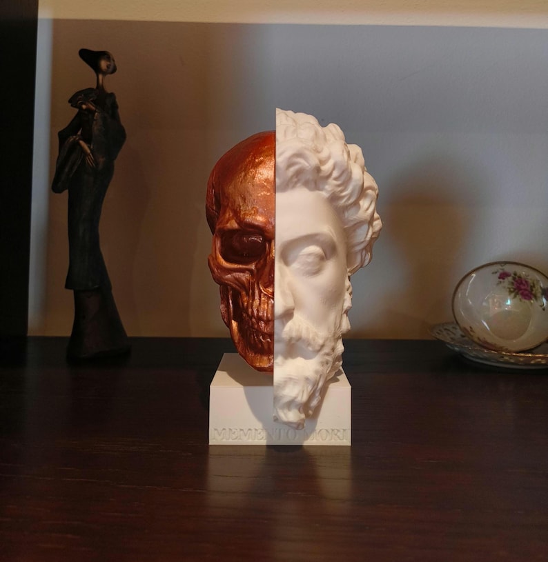 Marcus Aurelius: Memento Mori, Roman Stoic Emperor Bust | Ancient Rome | Office Decor Gift | Roman Empire | Skull | Stoicism | 20cm (8in)