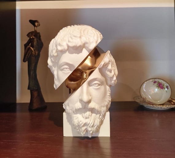Marcus Aurelius | Memento Mori, Roman Stoic Emperor Bust | Removable Skull | Office | Gift | 25cm/10in