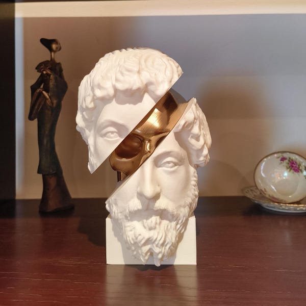Marcus Aurelius | Memento Mori, Roman Stoic Emperor Bust | Removable Skull | Office | Gift | 25cm/10in